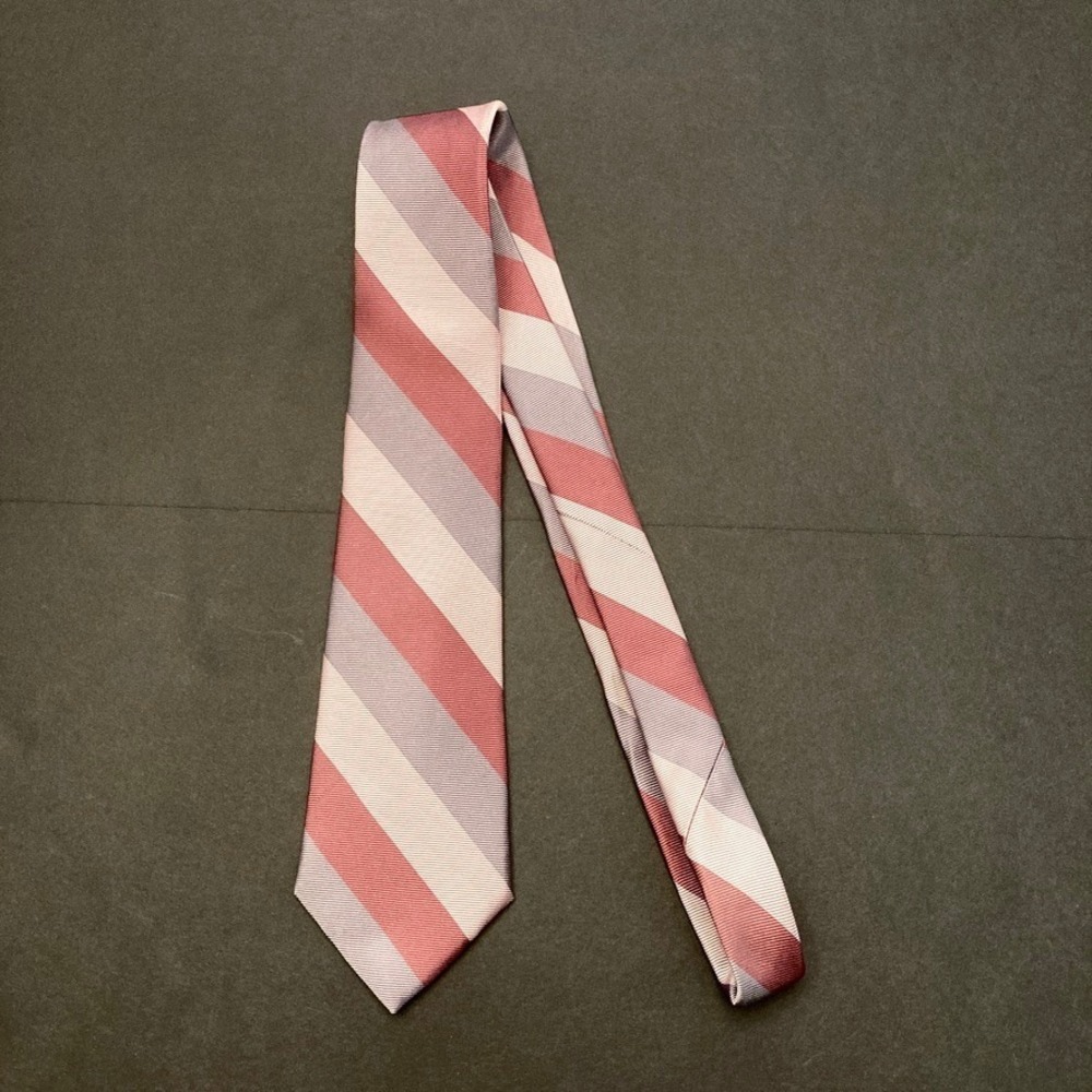 Vintage Balenciaga Paris Striped 100% Silk Tie USA Pink Gray 55" Long 3.5" Wide - Picture 3 of 9